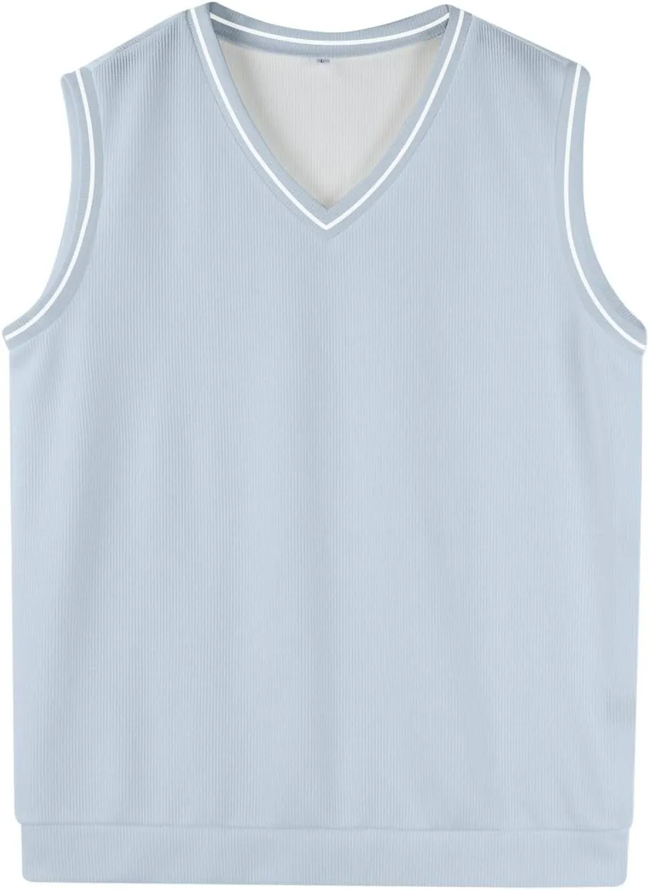 Mens Sweater Vest v Neck Sleeveless Casual fit Knitted Pullover Sweater Lightweight Business Work Waistcoat Tops