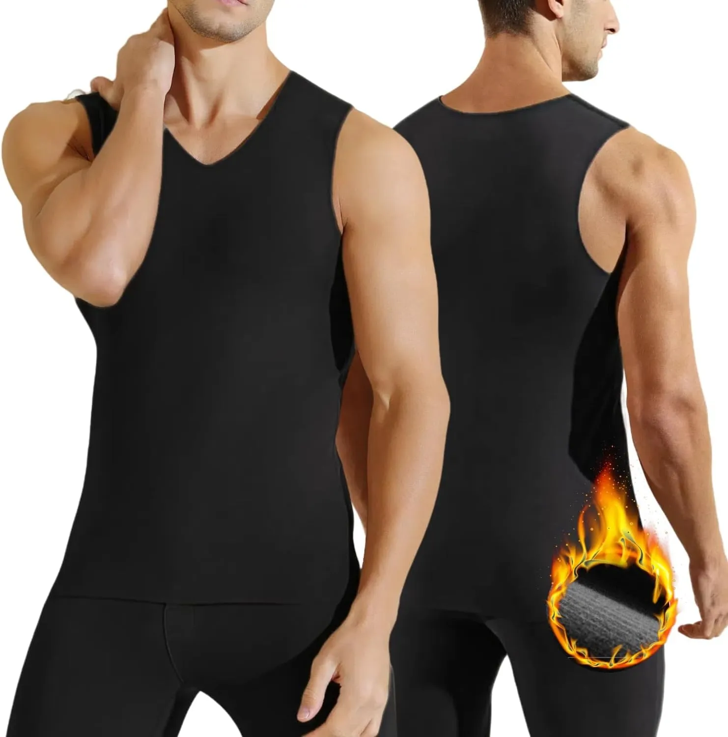 Men's Thermal Underwear Tank Top Base Layer Shirts Fleece Winter Warm Undershirt