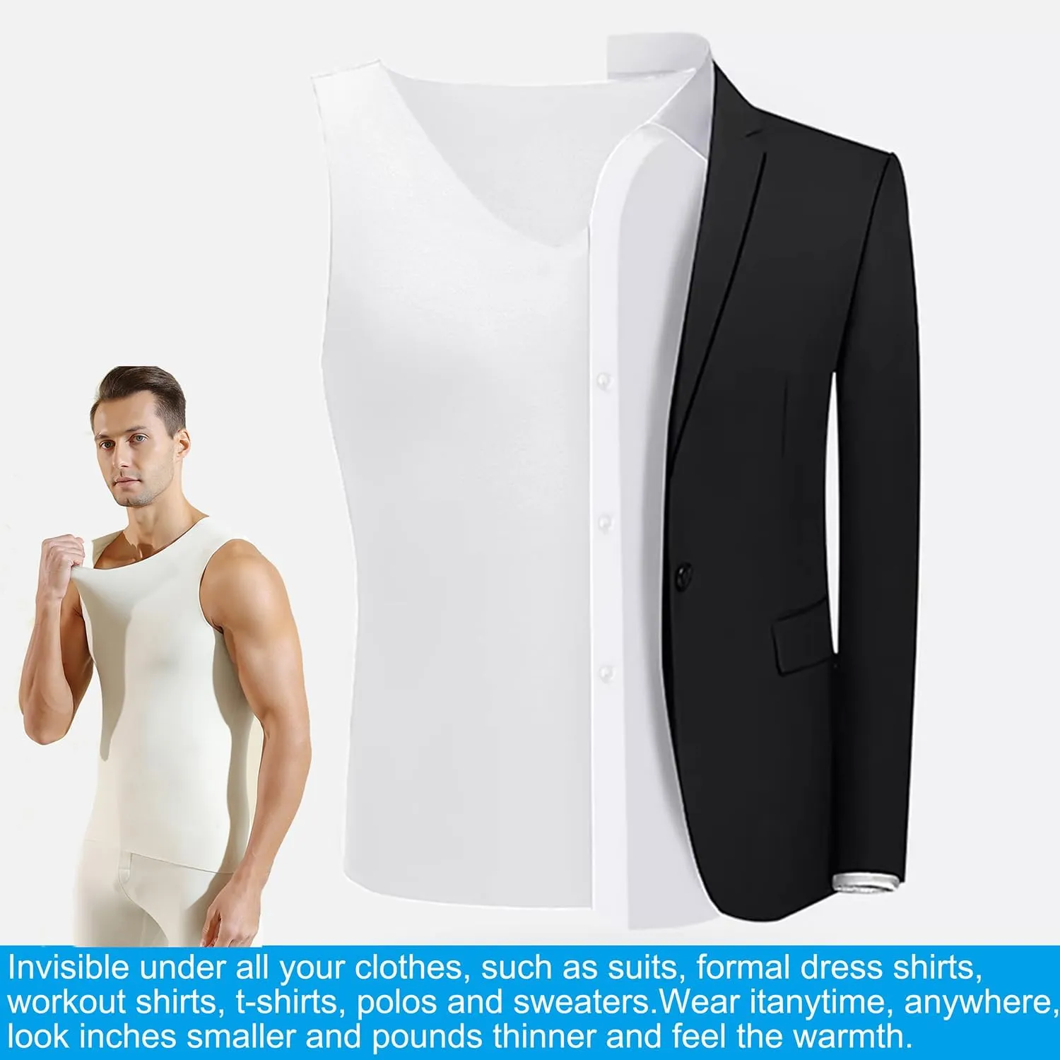 Men's Thermal Underwear Tank Top Base Layer Shirts Fleece Winter Warm Undershirt