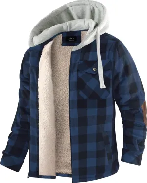 Men's Thick Fleece Plaid Jacket Flannel Shirts Sherpa Lined Full Zip Up Hoodie Winter Coat with Pockets