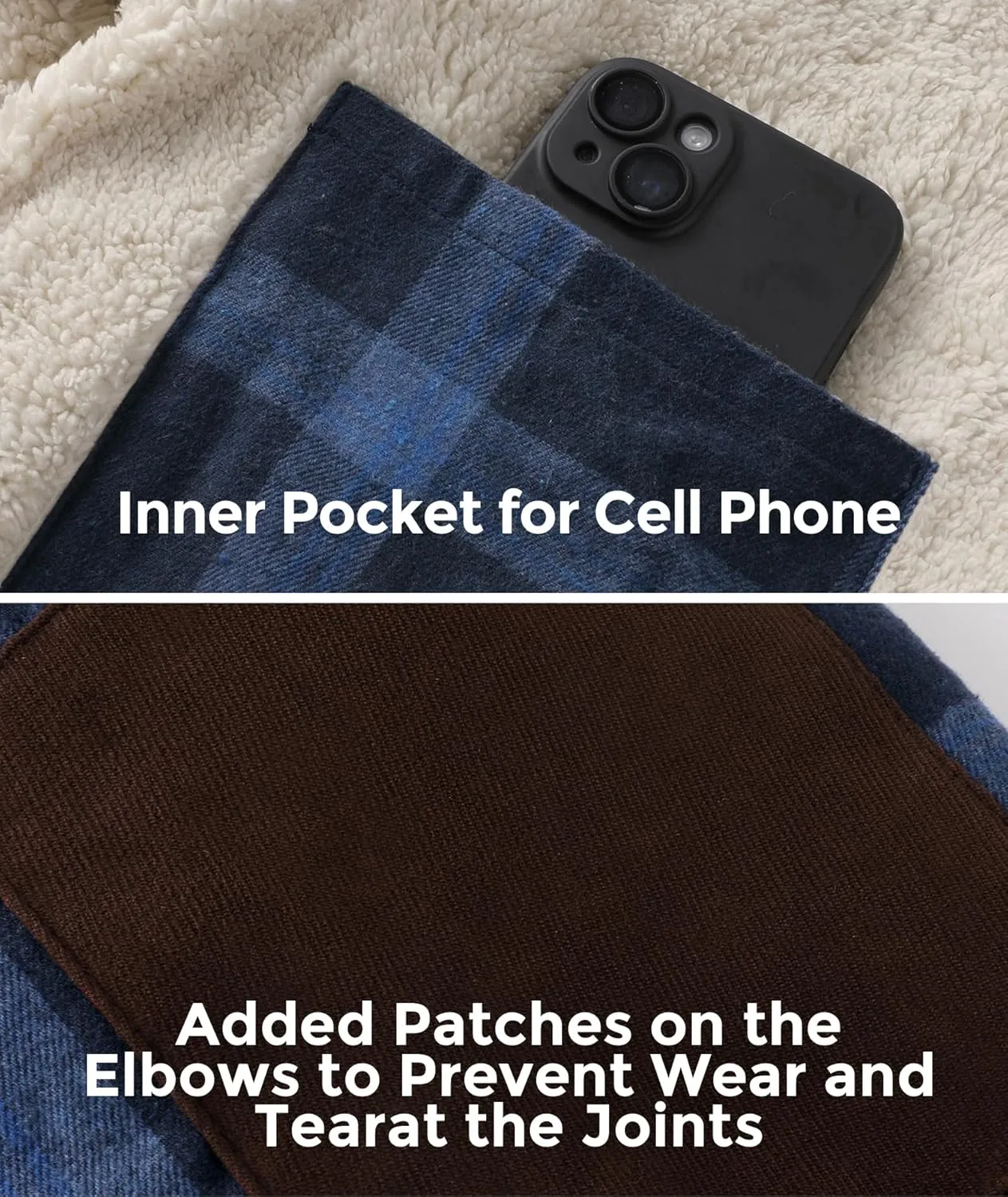 Men's Thick Fleece Plaid Jacket Flannel Shirts Sherpa Lined Full Zip Up Hoodie Winter Coat with Pockets