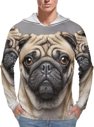 Men's UPF 50  Sun Protection Hoodie Outdoor UV Shirts Animal Pug Dog Long Sleeve Quick Dry Fishing Hiking Shirt