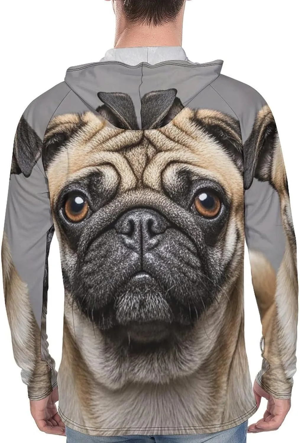 Men's UPF 50  Sun Protection Hoodie Outdoor UV Shirts Animal Pug Dog Long Sleeve Quick Dry Fishing Hiking Shirt