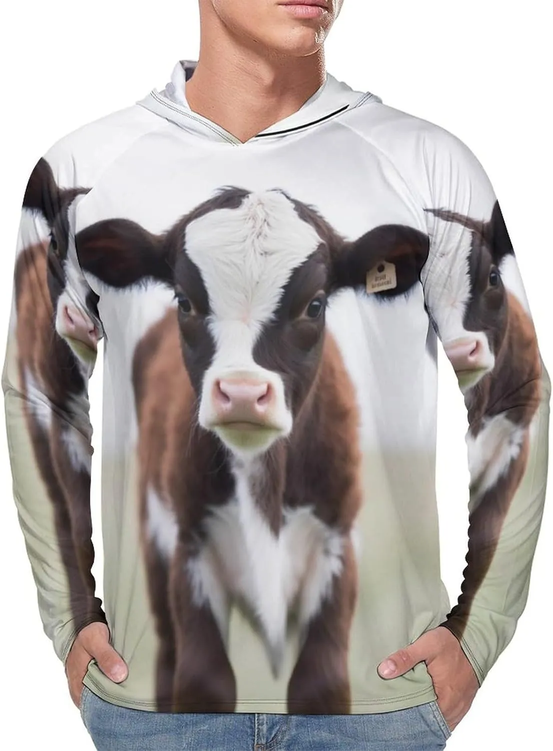 Men's UPF 50  Sun Protection Hoodie Outdoor UV Shirts Cow Long Sleeve Quick Dry Fishing Hiking Shirt