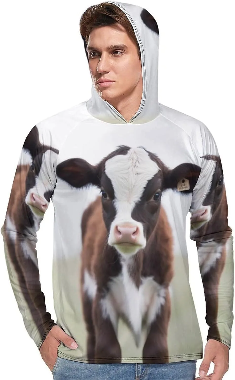 Men's UPF 50  Sun Protection Hoodie Outdoor UV Shirts Cow Long Sleeve Quick Dry Fishing Hiking Shirt