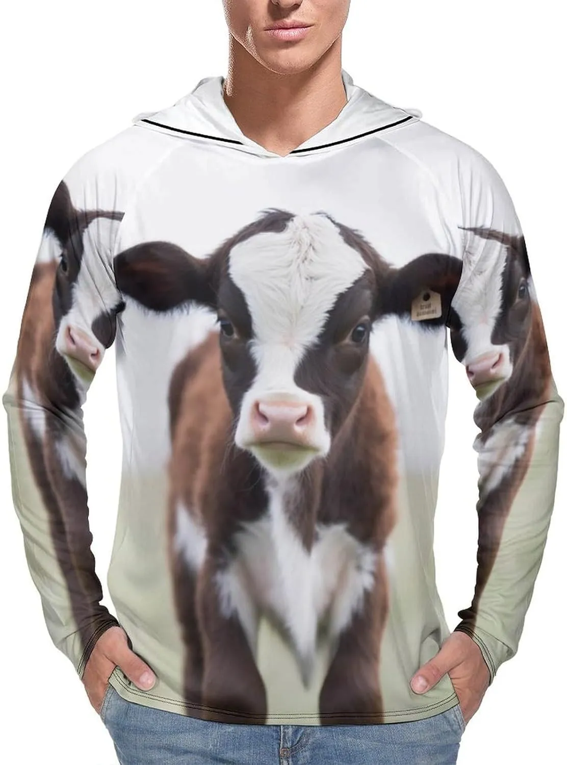 Men's UPF 50  Sun Protection Hoodie Outdoor UV Shirts Cow Long Sleeve Quick Dry Fishing Hiking Shirt