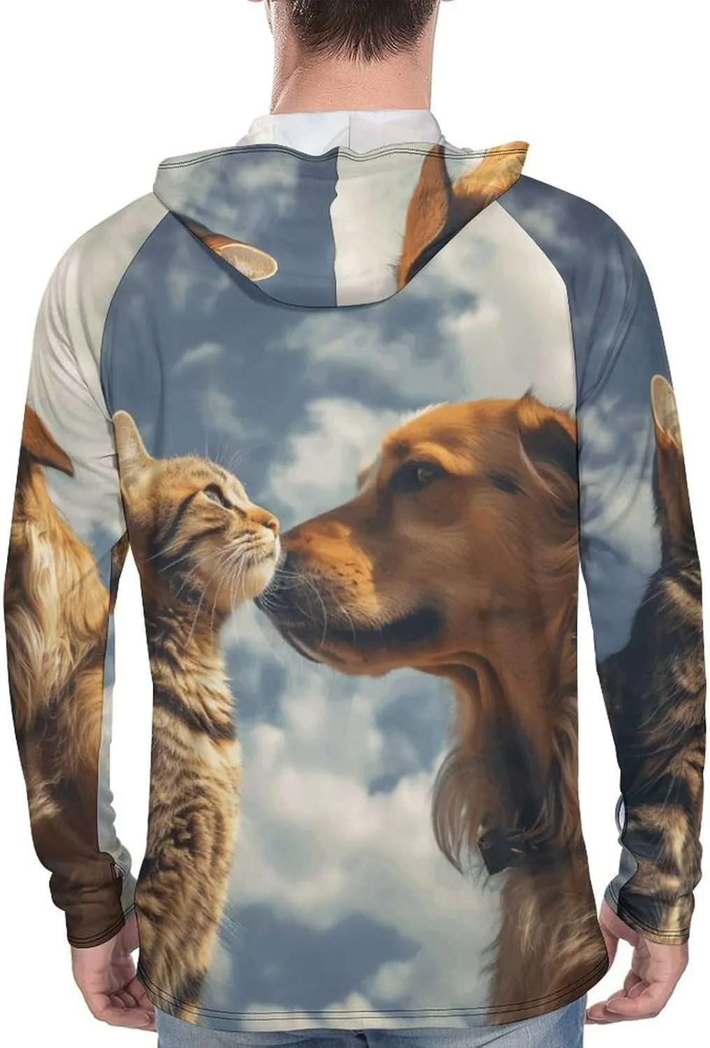 Men's UPF 50  Sun Protection Hoodie Outdoor UV Shirts Dog and Cat Face to Face Long Sleeve Quick Dry Fishing Hiking Shirt