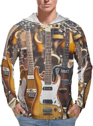 Men's UPF 50  Sun Protection Hoodie Outdoor UV Shirts Guitar Bass Music Musical Instruments Long Sleeve Quick Dry Fishing Hiking Shirt 3XL