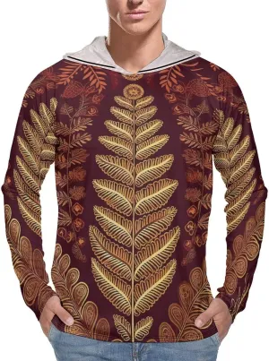 Men's UPF 50  Sun Protection Hoodie Outdoor UV Shirts Maroon Gold Pattern Long Sleeve Quick Dry Fishing Hiking Shirt