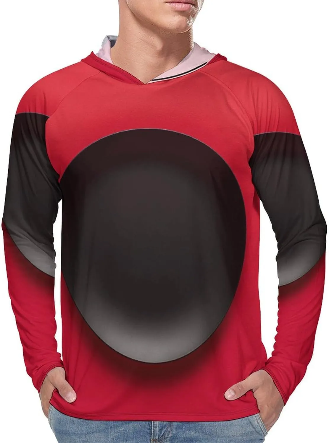 Men's UPF 50  Sun Protection Hoodie Outdoor UV Shirts Red Black Plate Long Sleeve Quick Dry Fishing Hiking Shirt