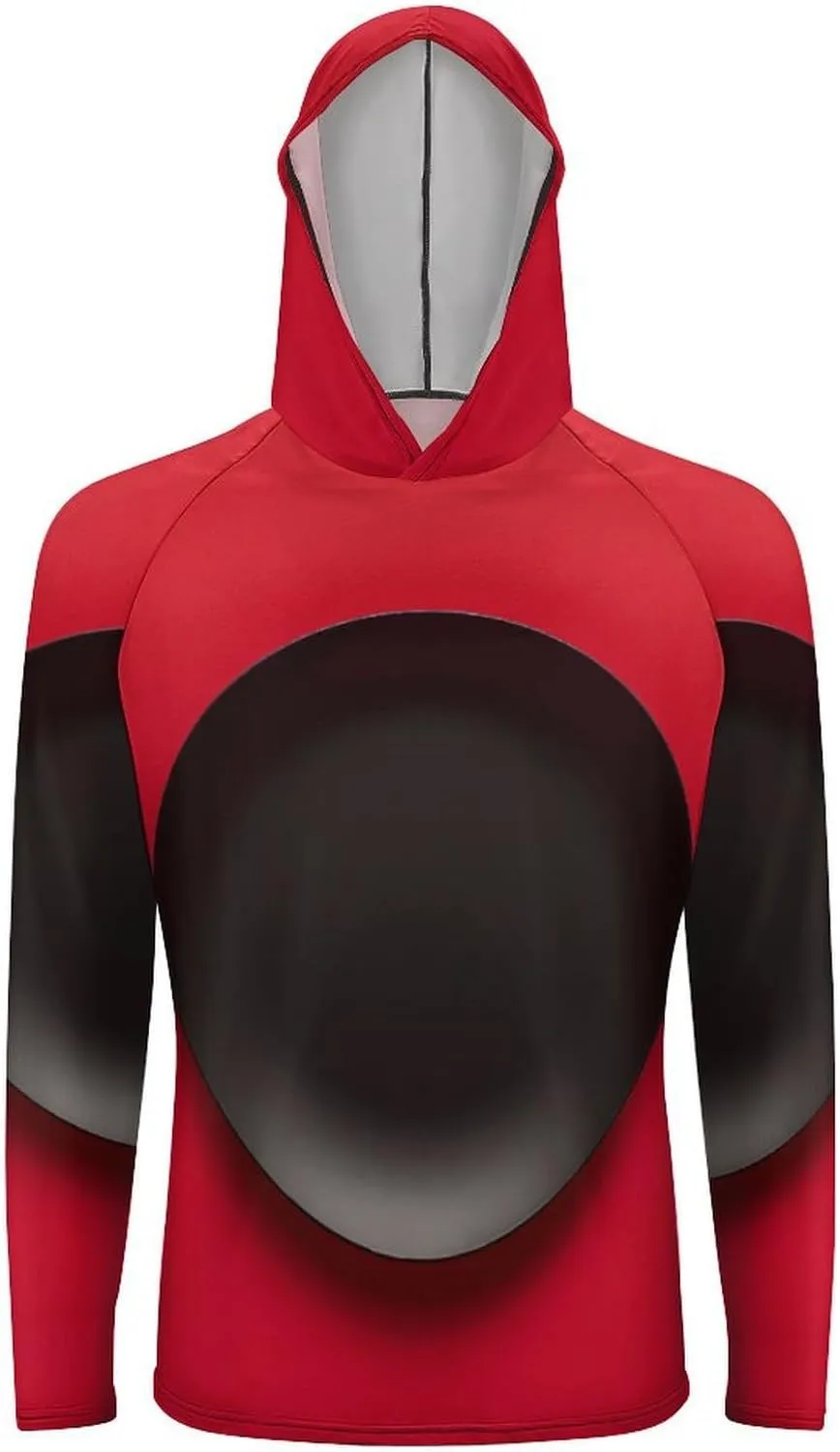 Men's UPF 50  Sun Protection Hoodie Outdoor UV Shirts Red Black Plate Long Sleeve Quick Dry Fishing Hiking Shirt