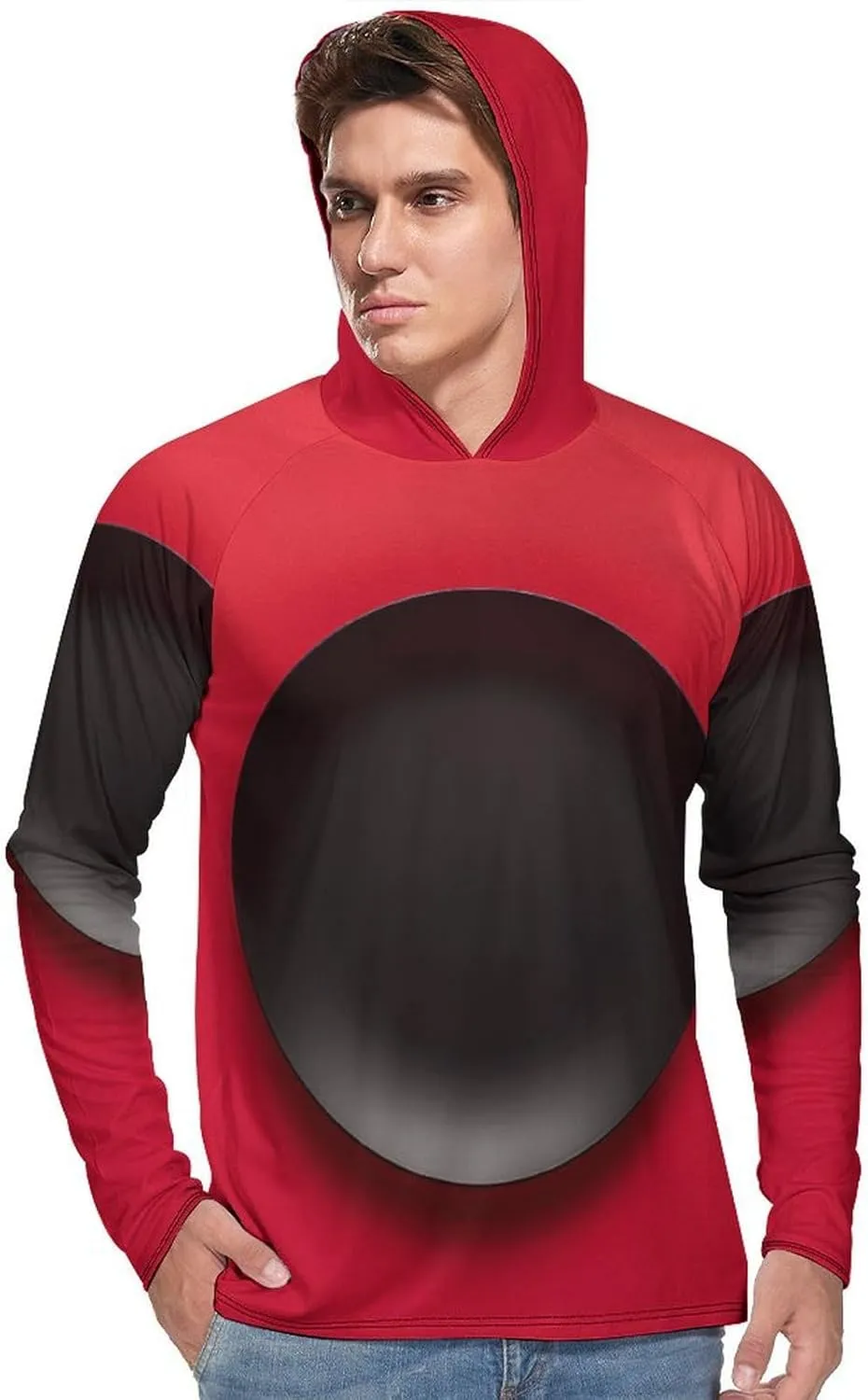 Men's UPF 50  Sun Protection Hoodie Outdoor UV Shirts Red Black Plate Long Sleeve Quick Dry Fishing Hiking Shirt