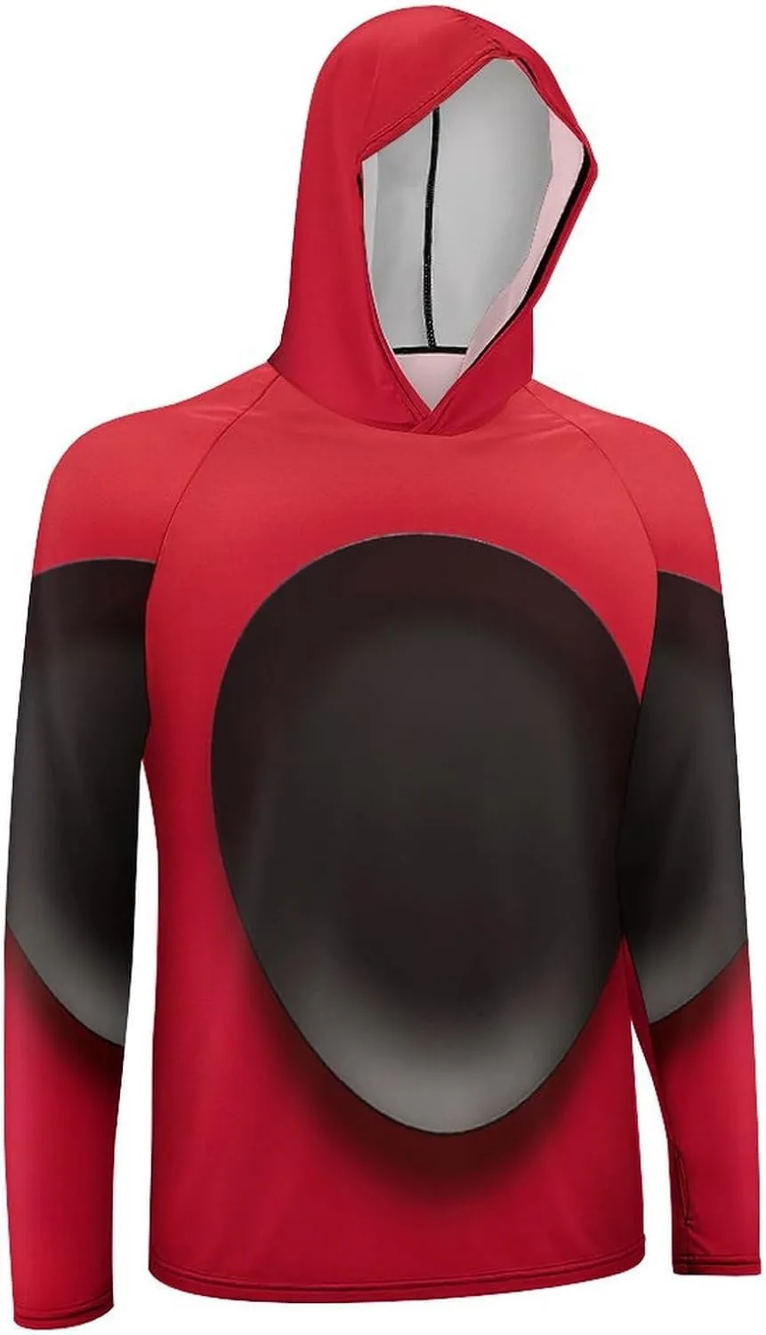 Men's UPF 50  Sun Protection Hoodie Outdoor UV Shirts Red Black Plate Long Sleeve Quick Dry Fishing Hiking Shirt