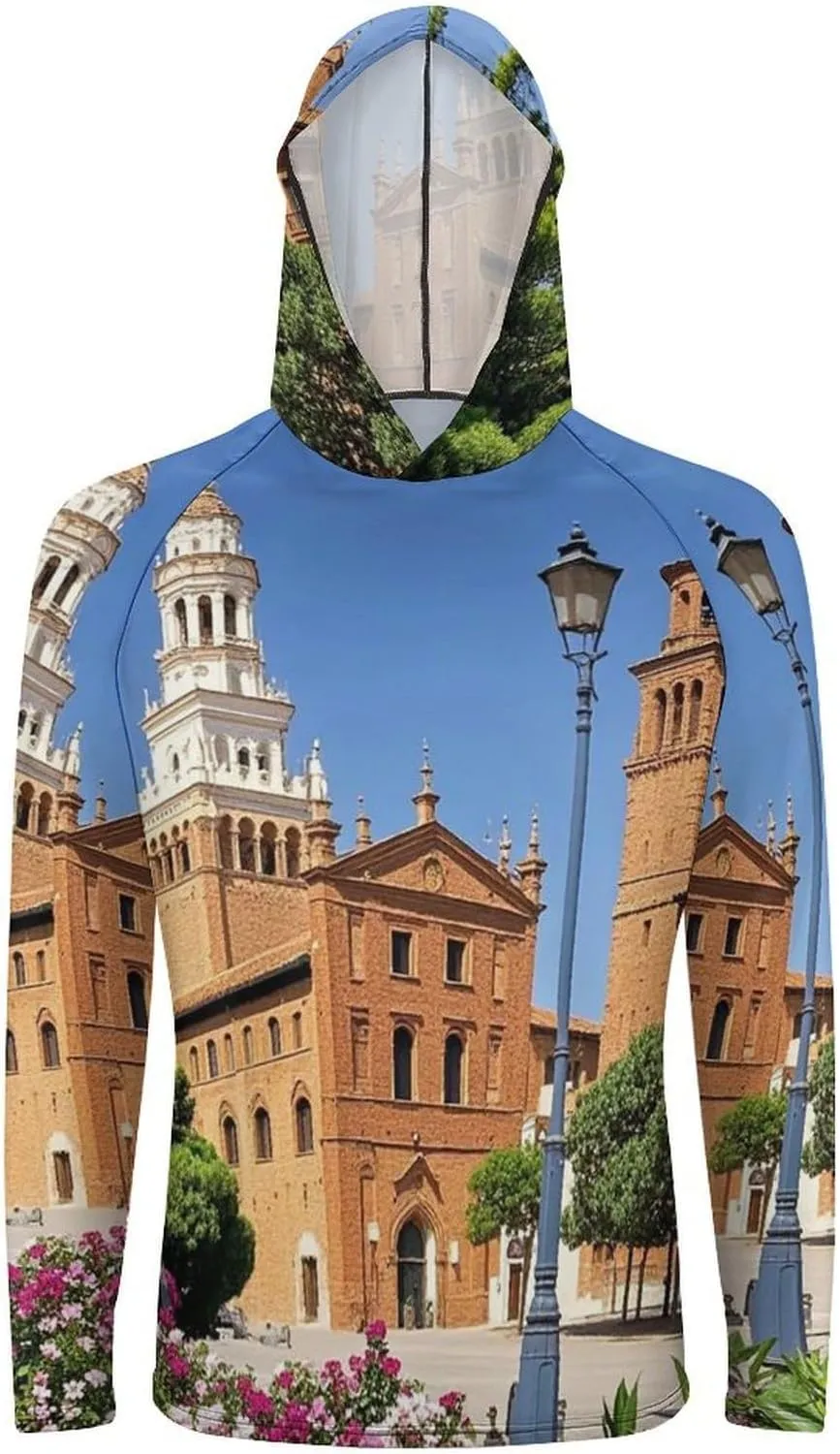 Men's UPF 50  Sun Protection Hoodie Outdoor UV Shirts Spanish Cities Long Sleeve Quick Dry Fishing Hiking Shirt