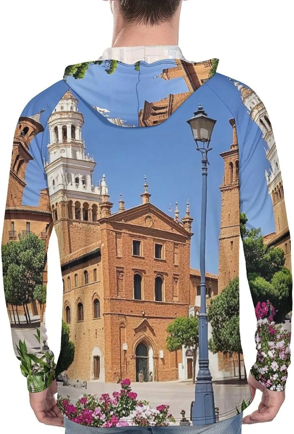 Men's UPF 50  Sun Protection Hoodie Outdoor UV Shirts Spanish Cities Long Sleeve Quick Dry Fishing Hiking Shirt