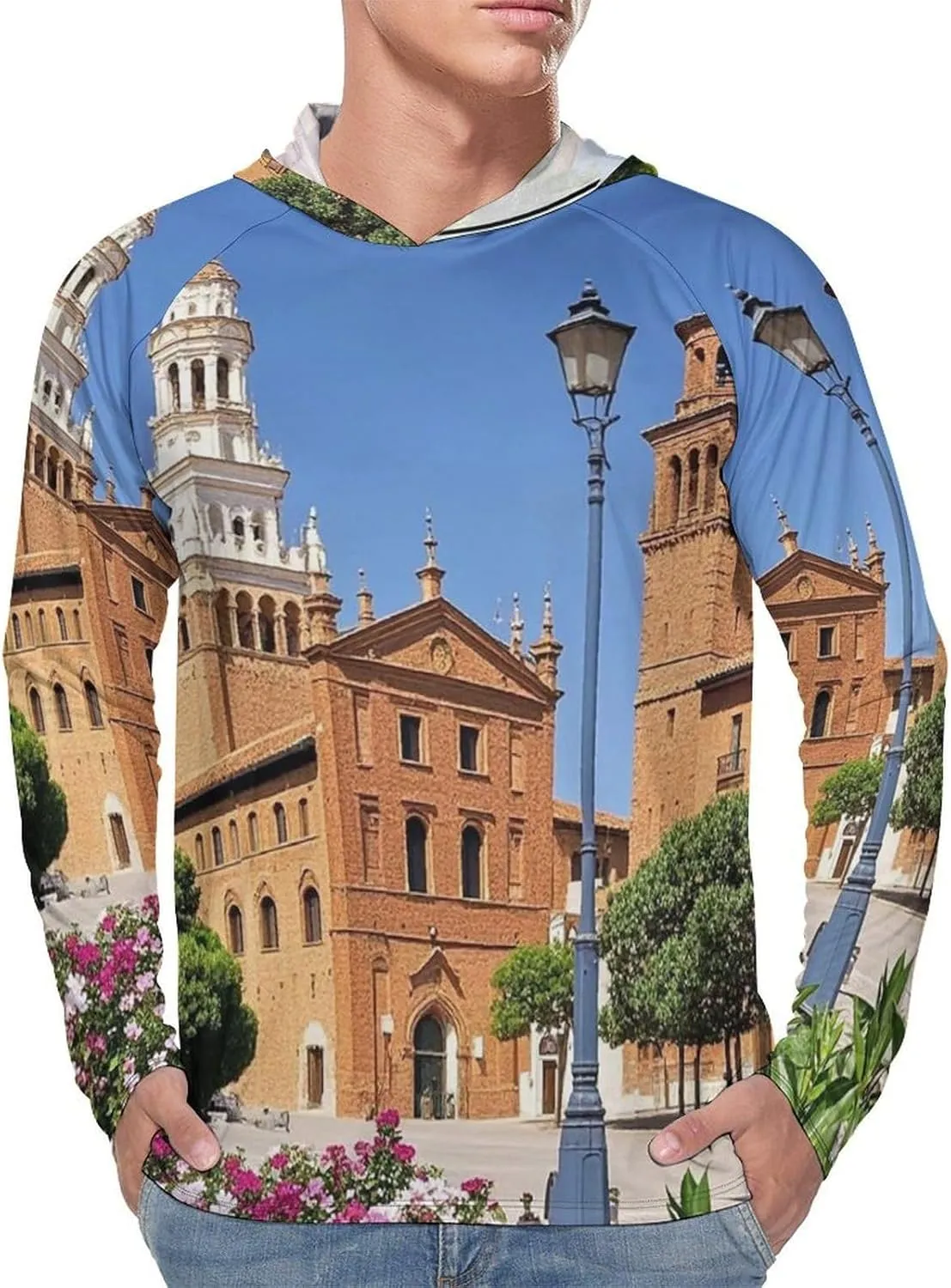 Men's UPF 50  Sun Protection Hoodie Outdoor UV Shirts Spanish Cities Long Sleeve Quick Dry Fishing Hiking Shirt