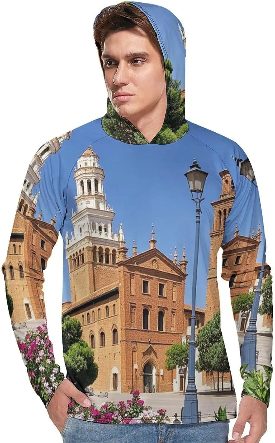 Men's UPF 50  Sun Protection Hoodie Outdoor UV Shirts Spanish Cities Long Sleeve Quick Dry Fishing Hiking Shirt