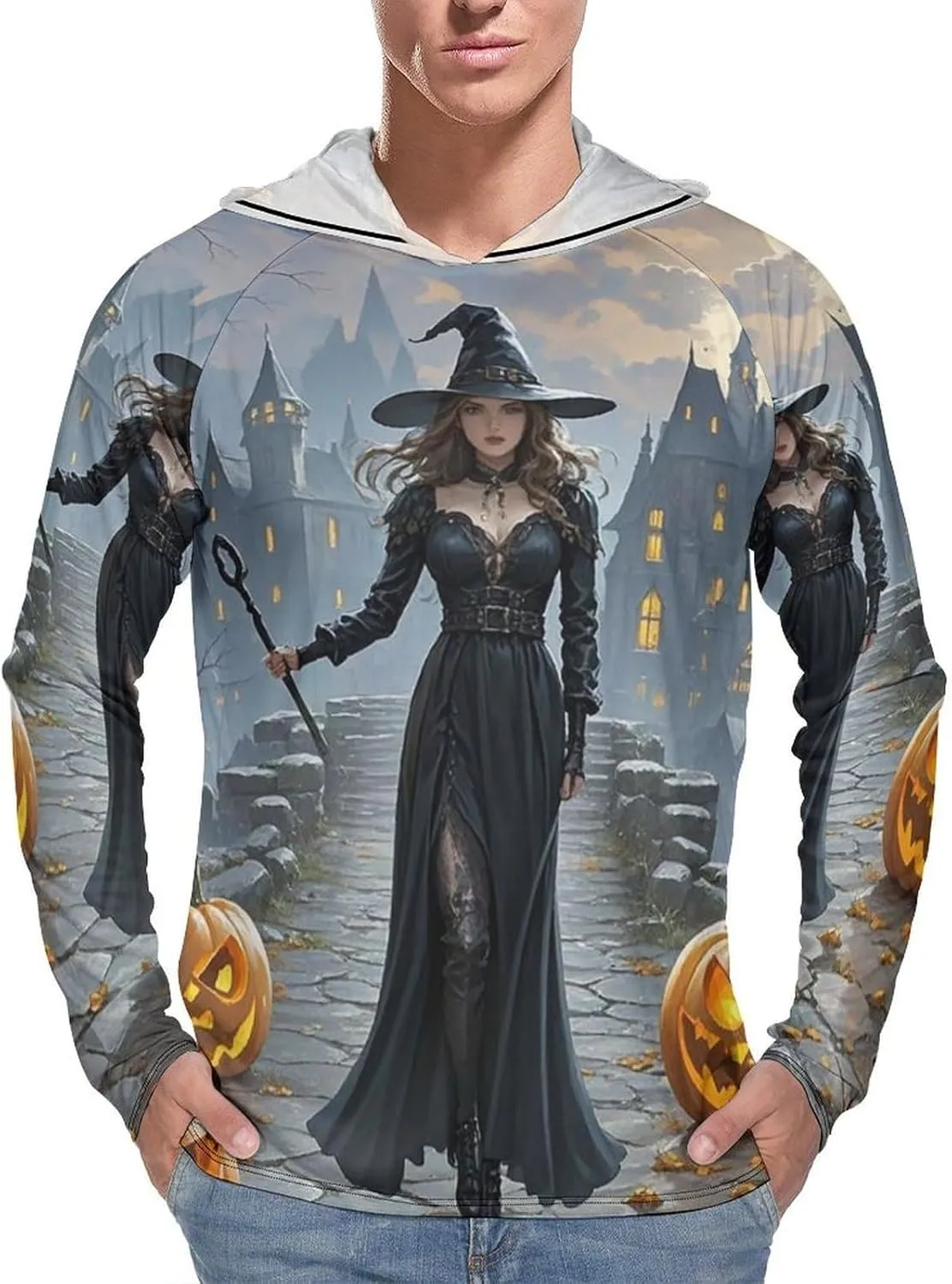 Men's UPF 50  Sun Protection Hoodie Outdoor UV Shirts Witches Long Sleeve Quick Dry Fishing Hiking Shirt