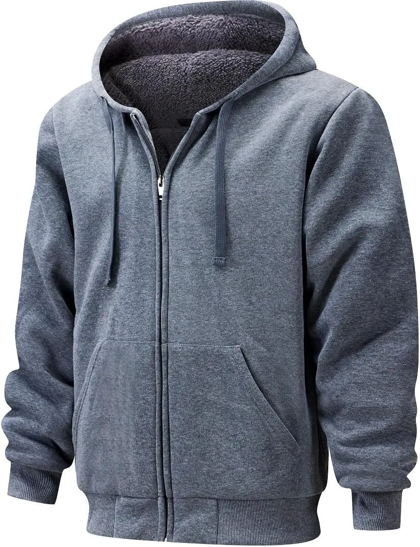Men's Zip Up Hoodie Heavyweight Winter Sweatshirt Fleece Sherpa Lined Warm Jacket