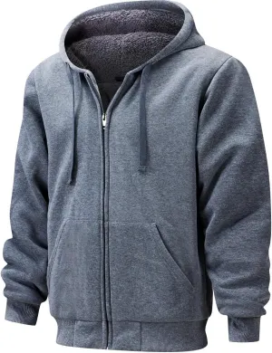Men's Zip Up Hoodie Heavyweight Winter Sweatshirt Fleece Sherpa Lined Warm Jacket