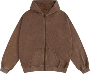 Mens Zip Up Hoodie Women Full Zip Hoodies Vintage Acid Wash Oversized Sweatshirts Hooded Sweatshirt Streetwear
