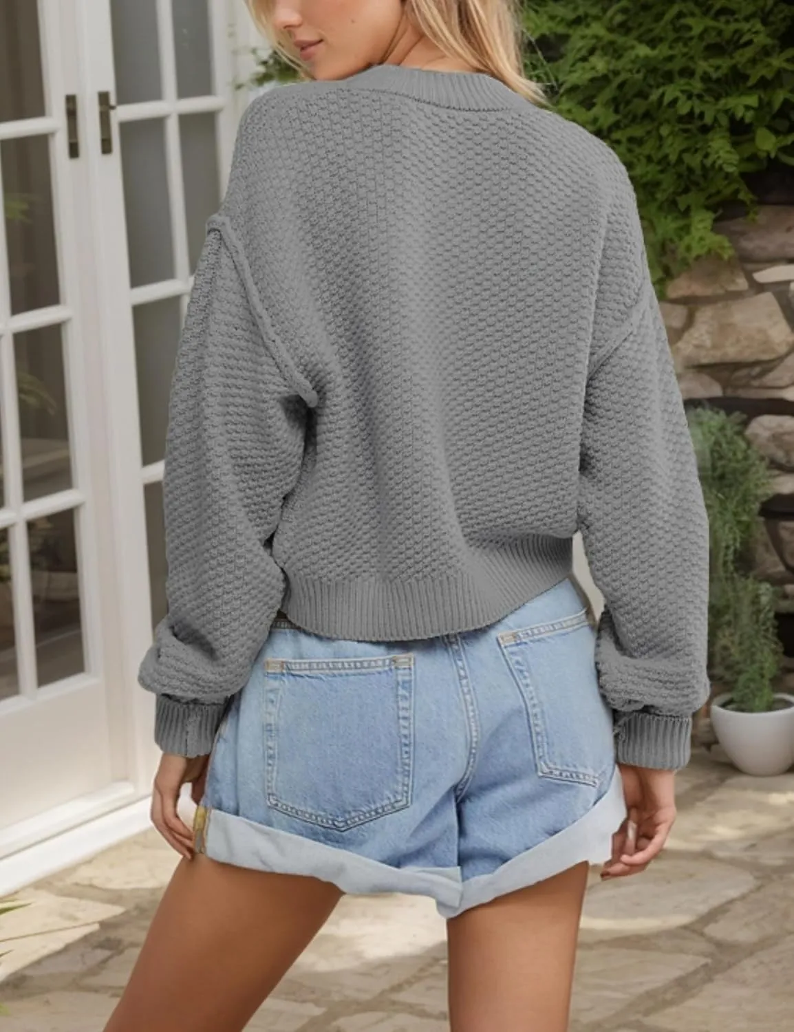 Mingzhu Womens Cardigan Sweaters Cropped Cable Knit Sweater Casual Button Down Open Front Chunky Cardigan