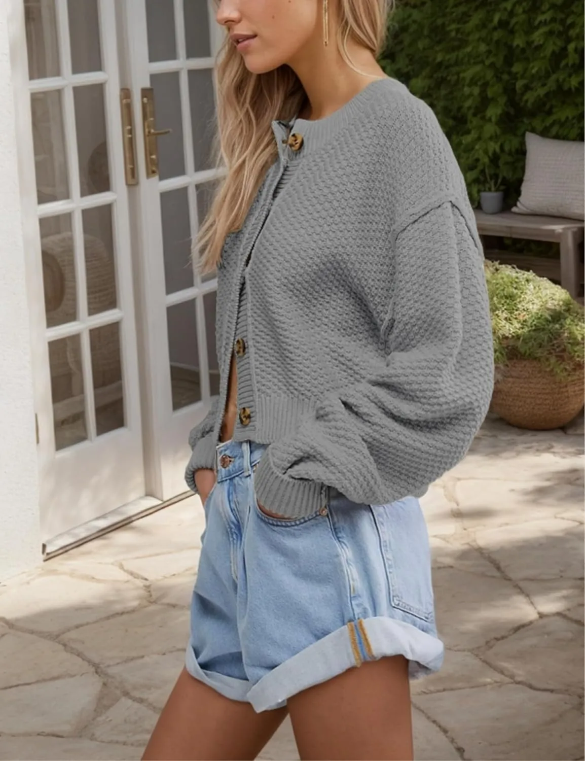 Mingzhu Womens Cardigan Sweaters Cropped Cable Knit Sweater Casual Button Down Open Front Chunky Cardigan