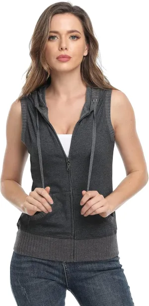MISS MOLY Women's Sleeveless Hoodies Sweatshirt Basic Solid Zip Up Vest Hoodie