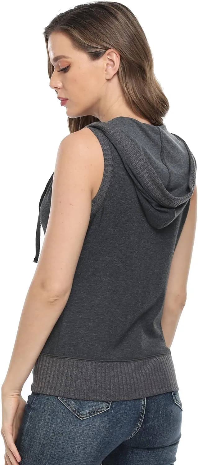MISS MOLY Women's Sleeveless Hoodies Sweatshirt Basic Solid Zip Up Vest Hoodie