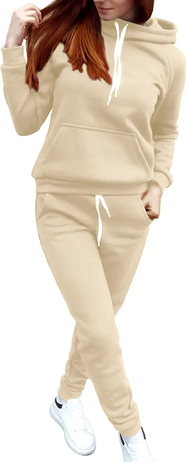Muyise Women 2 Piece Sweatsuits Long Sleeve Hooded Pullover Jogger Pants Outfits Athletic Casual Loose Lounge Sets Tracksuits