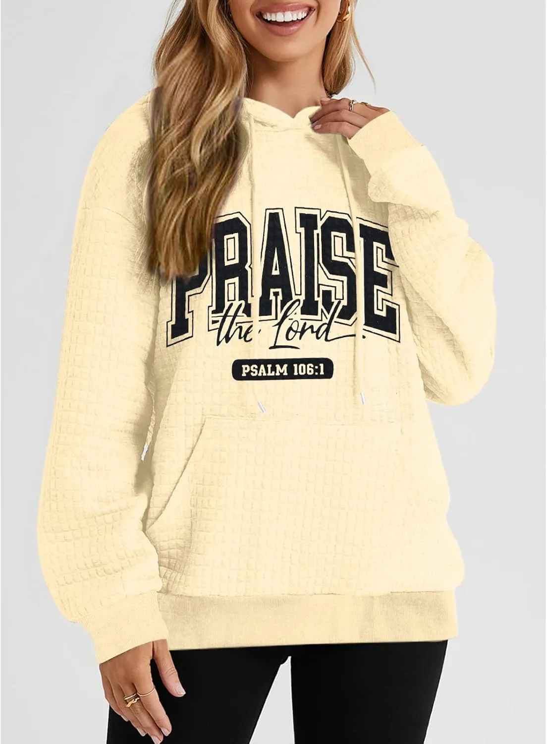 MYHALF Love Like Jesus Hoodies for Women Christian Bible Verse Sweatshirt Casual Drawstring Waffle Pullover Tops with Pocket