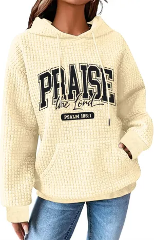 MYHALF Love Like Jesus Hoodies for Women Christian Bible Verse Sweatshirt Casual Drawstring Waffle Pullover Tops with Pocket