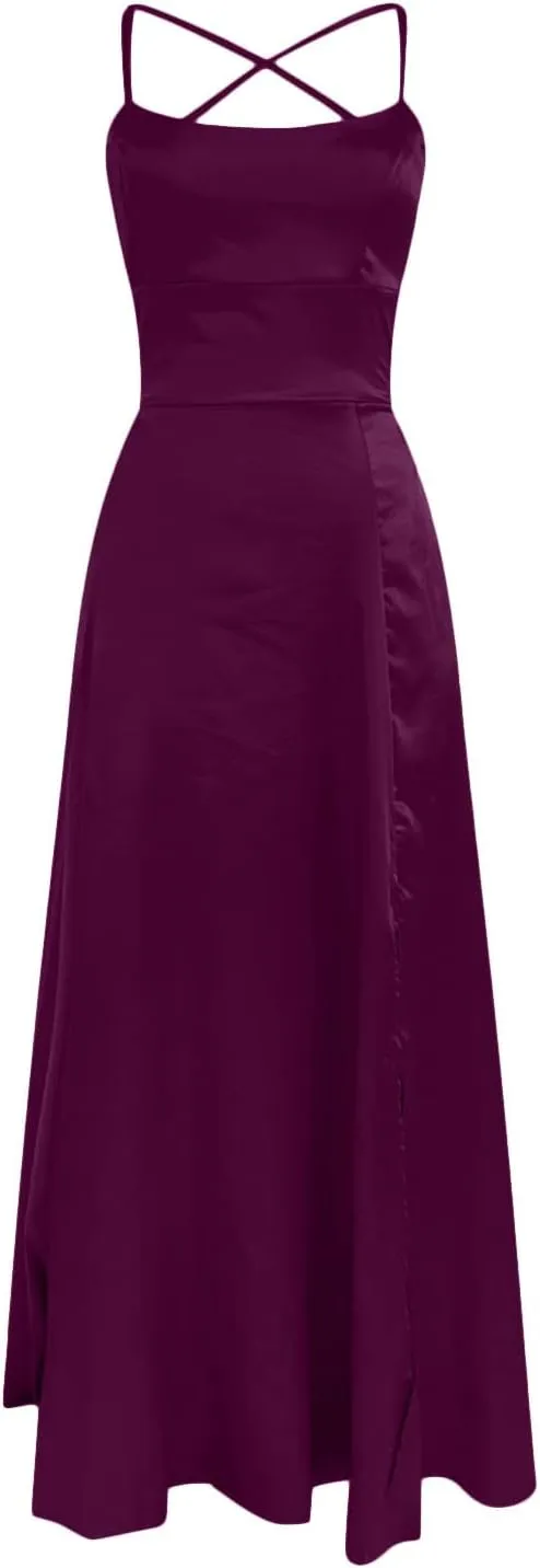 NaRHbrg Elegant Long Prom Dresses for Women 2024 Formal Dresses Ruched Sexy Bridesmaid Wedding Guest Maxi Dress Evening Dress