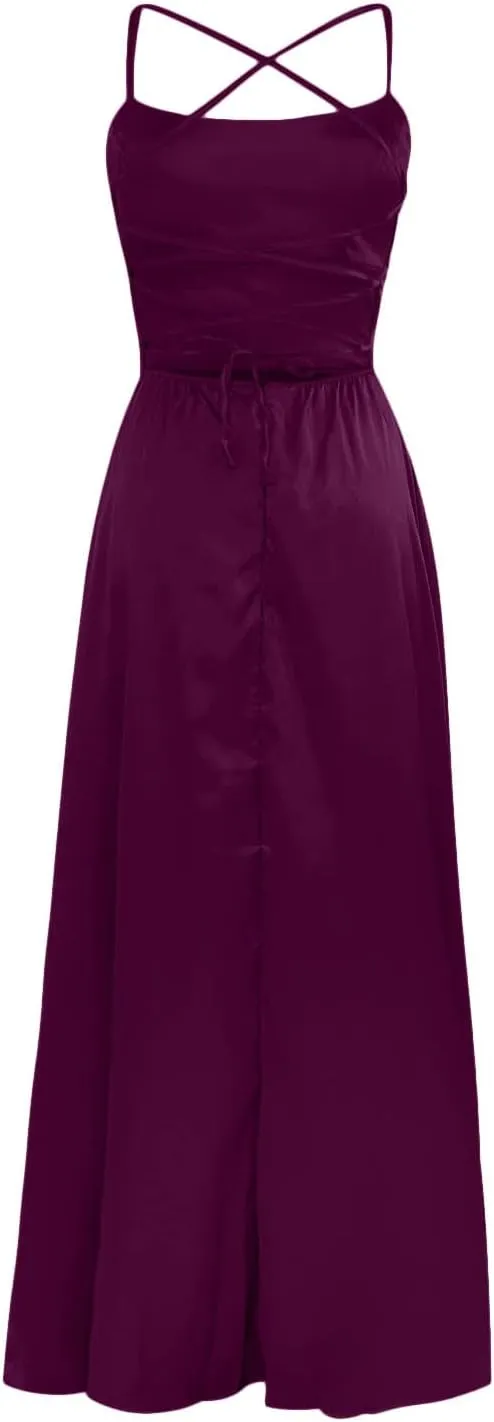 NaRHbrg Elegant Long Prom Dresses for Women 2024 Formal Dresses Ruched Sexy Bridesmaid Wedding Guest Maxi Dress Evening Dress