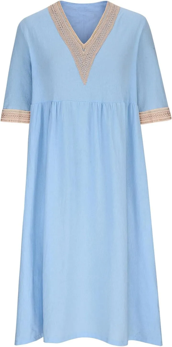 NaRHbrg Women Half Sleeve Dress Contrast Casual Pockets Party Swing Sundress Boho V Neck Flowy A Line Midi Dresses Work Dress