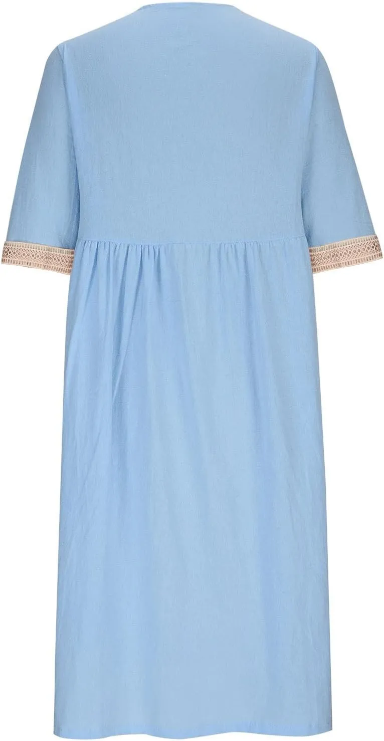 NaRHbrg Women Half Sleeve Dress Contrast Casual Pockets Party Swing Sundress Boho V Neck Flowy A Line Midi Dresses Work Dress