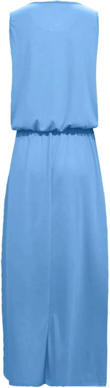 NaRHbrg Women Summer Dresses Sleeveless Casual Summer Maxi Dress Smocked Flowy Irregular Hem Sundresses Beach Long Tank Dress