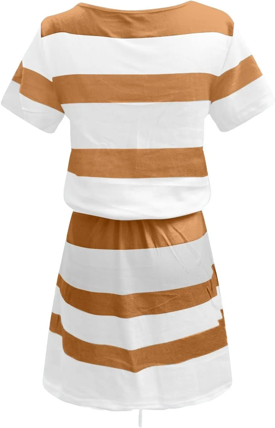 NaRHbrg Womens Summer Casual Midi Dresses Striped Short Sleeve Tshirt Dresses V Neck Drawstring Knee Length Dress with Pocket