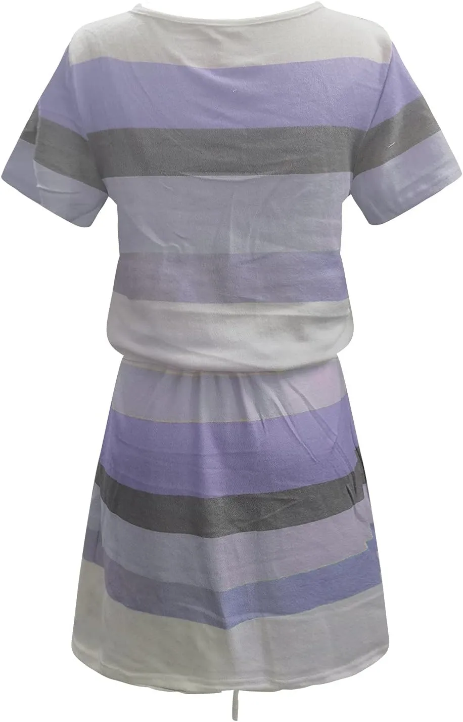 NaRHbrg Womens Summer Casual Midi Dresses Striped Short Sleeve Tshirt Dresses V Neck Drawstring Knee Length Dress with Pocket