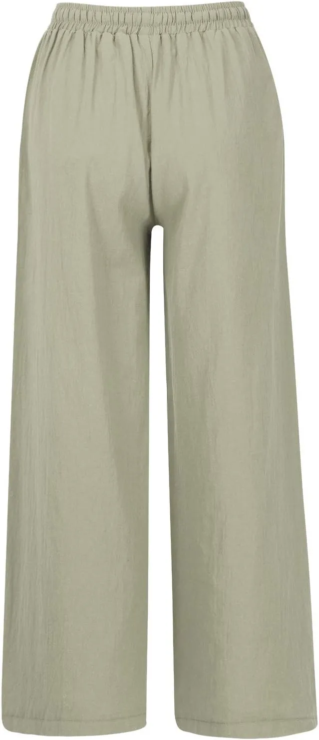NATHGAM Women's Summer Palazzo Pants Cotton Linen Flowy Wide Leg Beach Vacation Pants Casual Loose Fit Trousers with Pockets