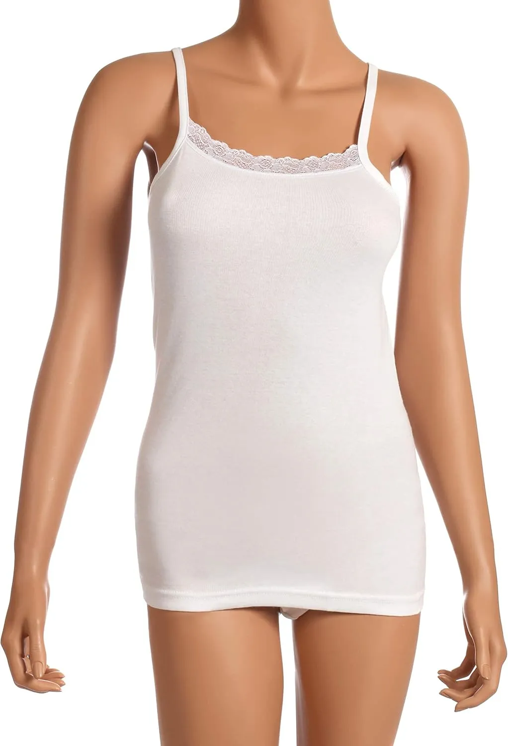 NBB Womens Basic Spaghetti Strap Lace Trim Tunic Cotton Tank Top with Stretch