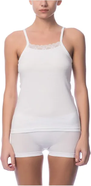 NBB Womens Basic Spaghetti Strap Lace Trim Tunic Cotton Tank Top with Stretch