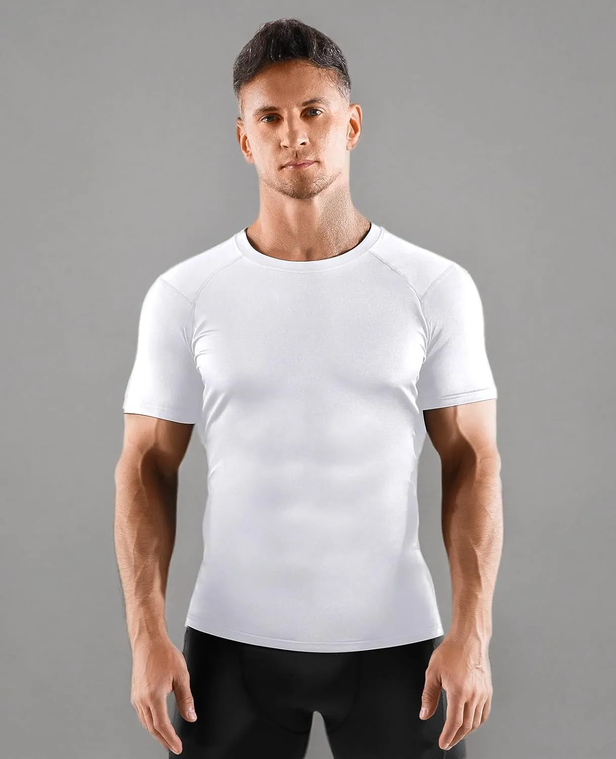 Niksa Men's Compression Shirts, Short Sleeve Athletic Compression Tops Dry Workout T Shirt, Rash Guard Base Layer Undershirt