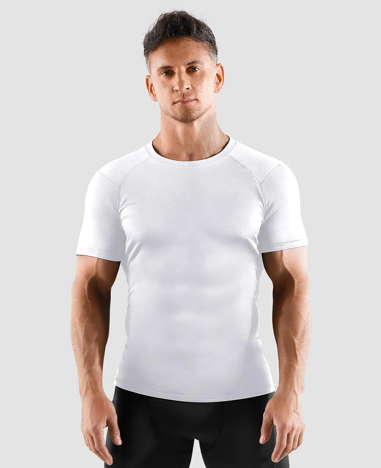 Niksa Men's Compression Shirts, Short Sleeve Athletic Compression Tops Dry Workout T Shirt, Rash Guard Base Layer Undershirt