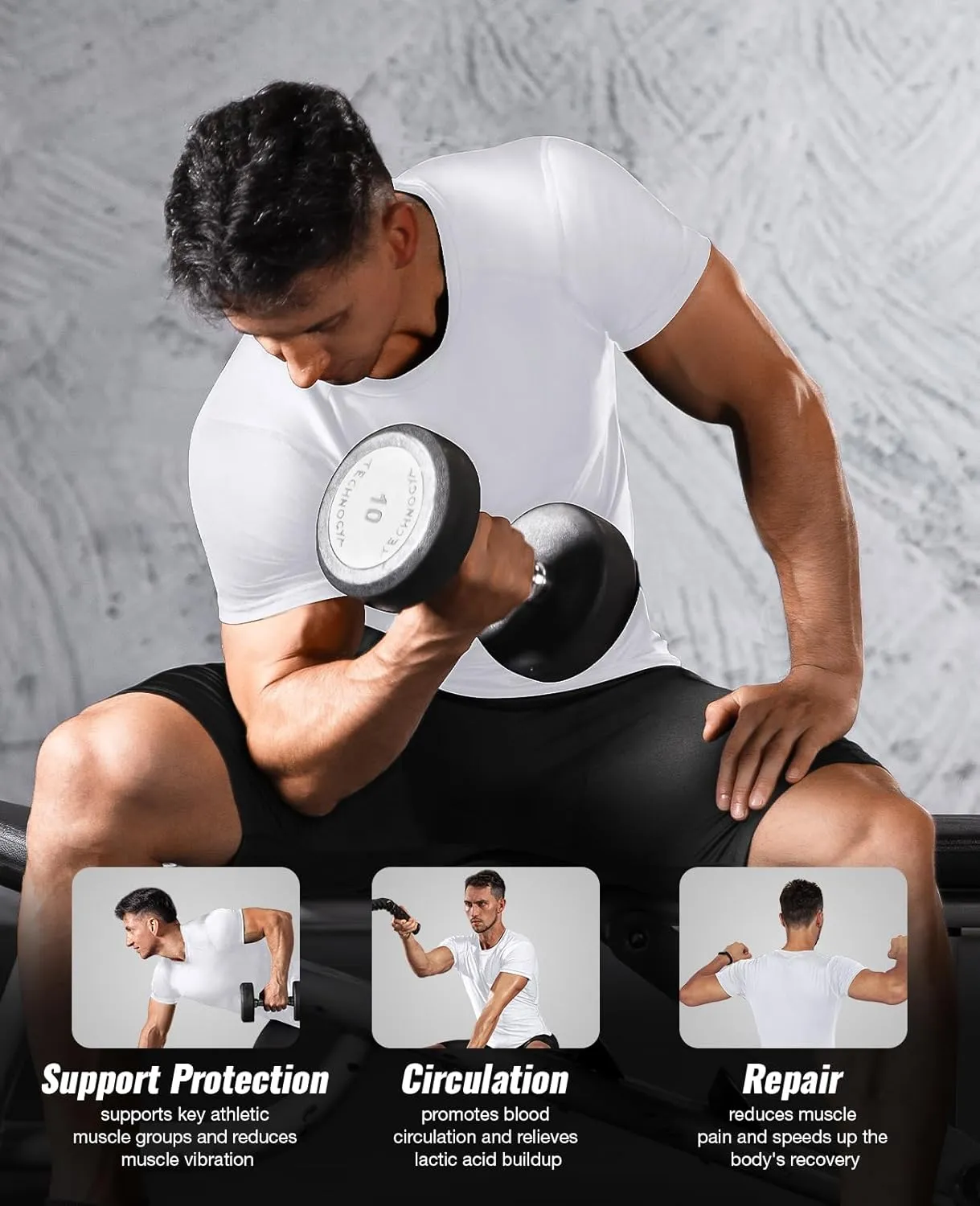 Niksa Men's Compression Shirts, Short Sleeve Athletic Compression Tops Dry Workout T Shirt, Rash Guard Base Layer Undershirt