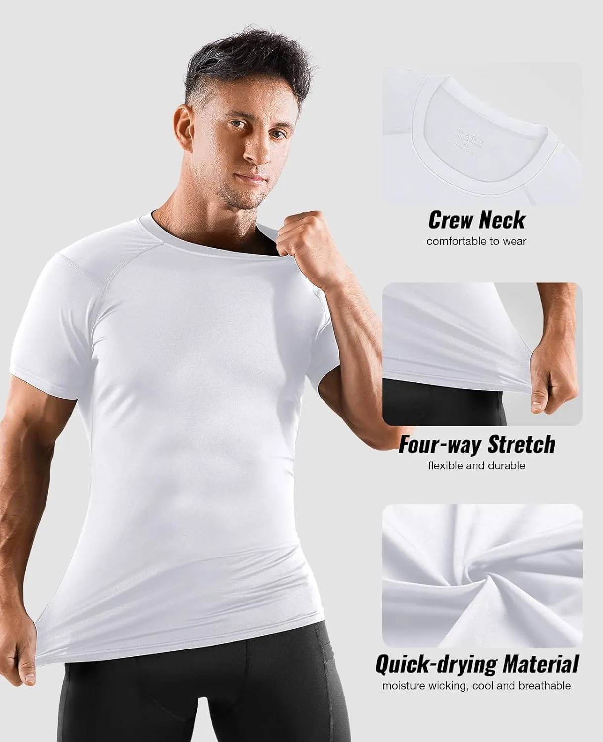 Niksa Men's Compression Shirts, Short Sleeve Athletic Compression Tops Dry Workout T Shirt, Rash Guard Base Layer Undershirt
