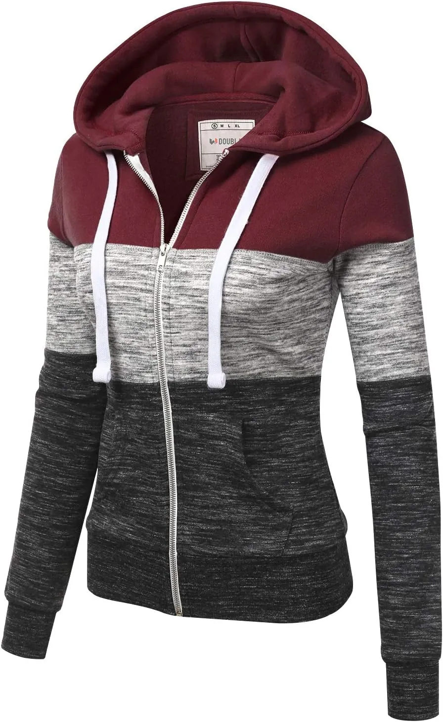 NINEXIS Womens Long Sleeve Zip Up Hoodie Top Color Block Basic Casual Hooded Sweatshirt