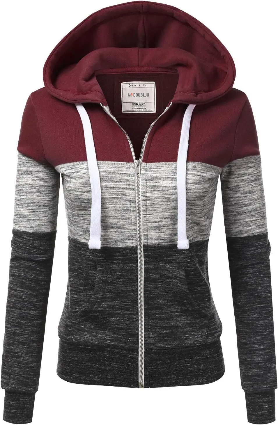NINEXIS Womens Long Sleeve Zip Up Hoodie Top Color Block Basic Casual Hooded Sweatshirt
