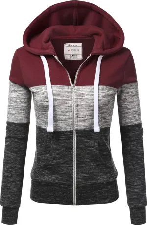NINEXIS Womens Long Sleeve Zip Up Hoodie Top Color Block Basic Casual Hooded Sweatshirt