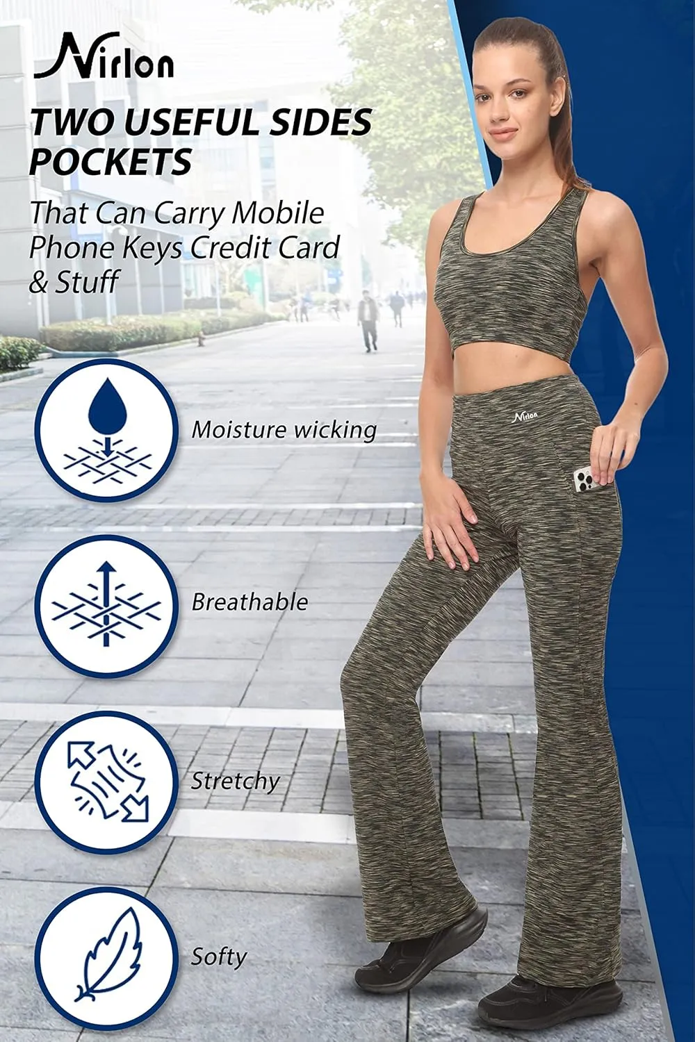 Nirlon Yoga Pants with Pockets - Yoga Pants with Pockets for Women Breathable Leggings with Pockets Regular & Plus Size Pants